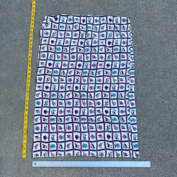 Vintage Cotton Flour Feed Sack cabins trees grapes cherries plums purple teal - Picture 5 of 5